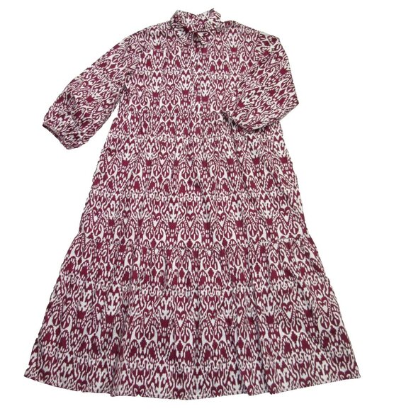 NWT Anthropologie Maeve The Bettina in Wine Bordeaux Ikat Tiered Shirt Dress L - Picture 9 of 12